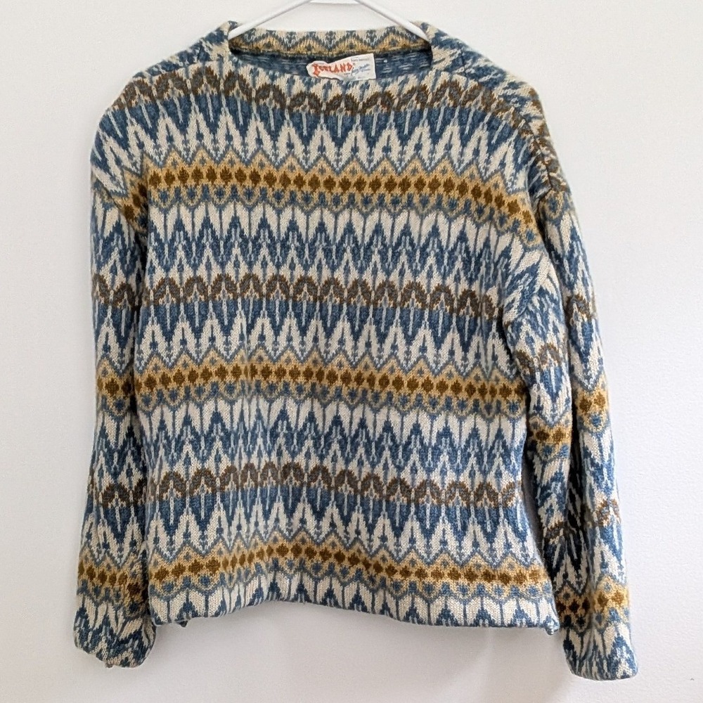 Vtg Iceland Jersey Modeller Womens Sweater Sz 12/42 Scandinavian Lambs Wool Blue